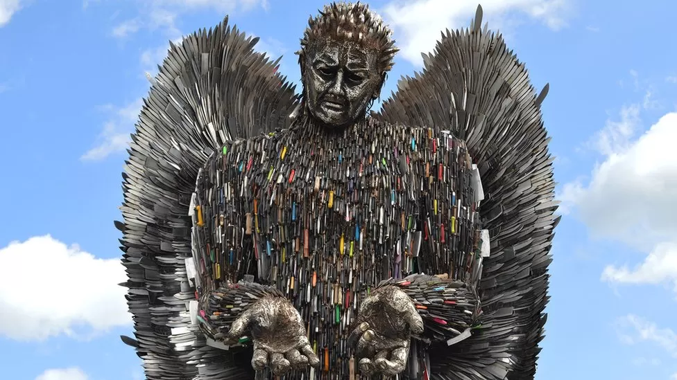 A Statue Made From 100,000 Knives Has Been Unveiled In Bradford To Mark The Beginning Of An Anti-violence Campaign