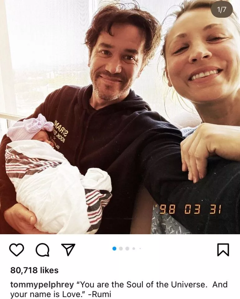 Kaley Cuoco, known for her role in “The Big Bang Theory”, and Tom Pelphrey, a fellow actor, have welcomed their first child