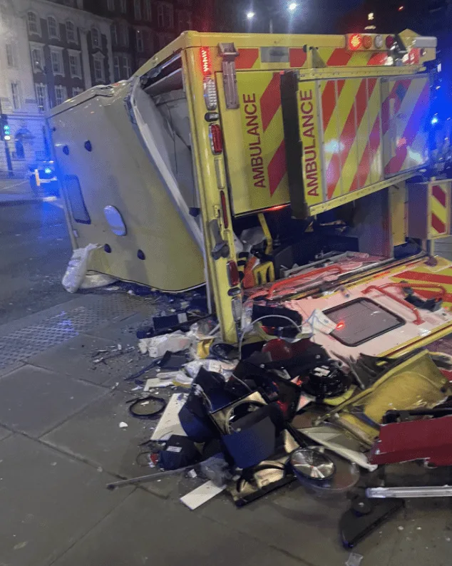 London Ambulance Rolls After Collision With A Double-decker Bus On Baker Street In North West  London