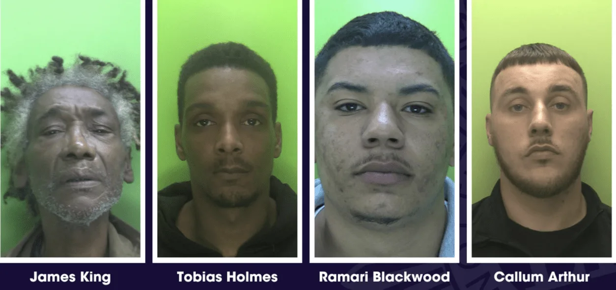 Four friends have been jailed for a total of 36 years after officers stormed into a flat and found a haul of guns, ammunition, cash, and …