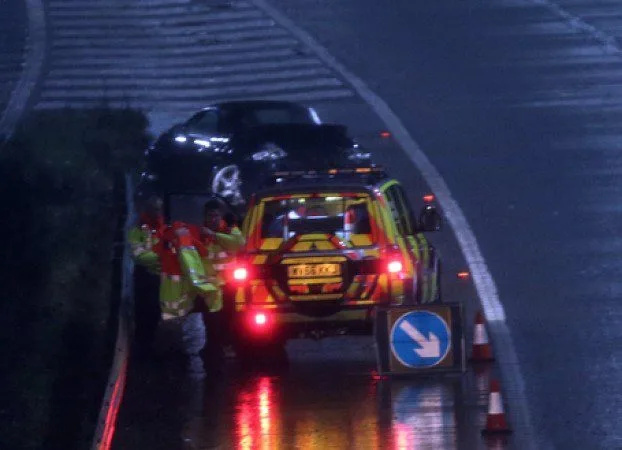 £50K Porsche Boxster Spins Out on M27 Near Southampton – Driver Unhurt Amid Heavy Rain Chaos