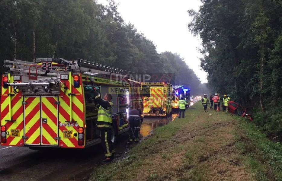 Flooding Sparks Ford Fiesta Crash in Boarhunt – Firefighters Rescue Trapped Driver with Hydraulic Tools