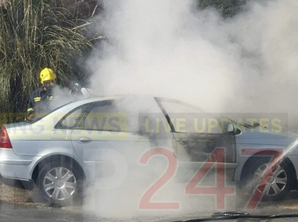 Blue Citroen Sparks Car Fire Chaos Outside The Stag Inn in Lake
