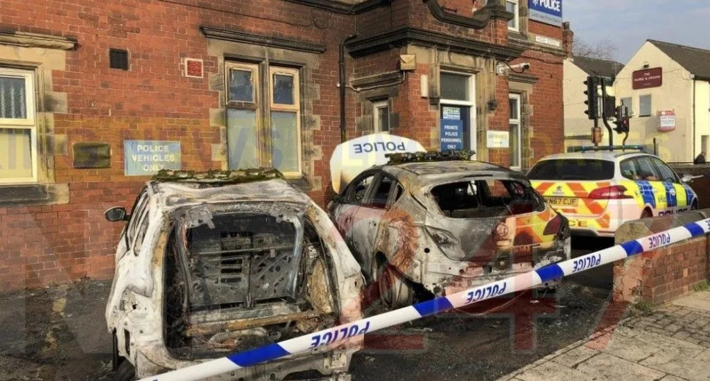 Two Men Arrested After Police Cars Torched Outside Goldthorpe Station in South Yorkshire Blaze