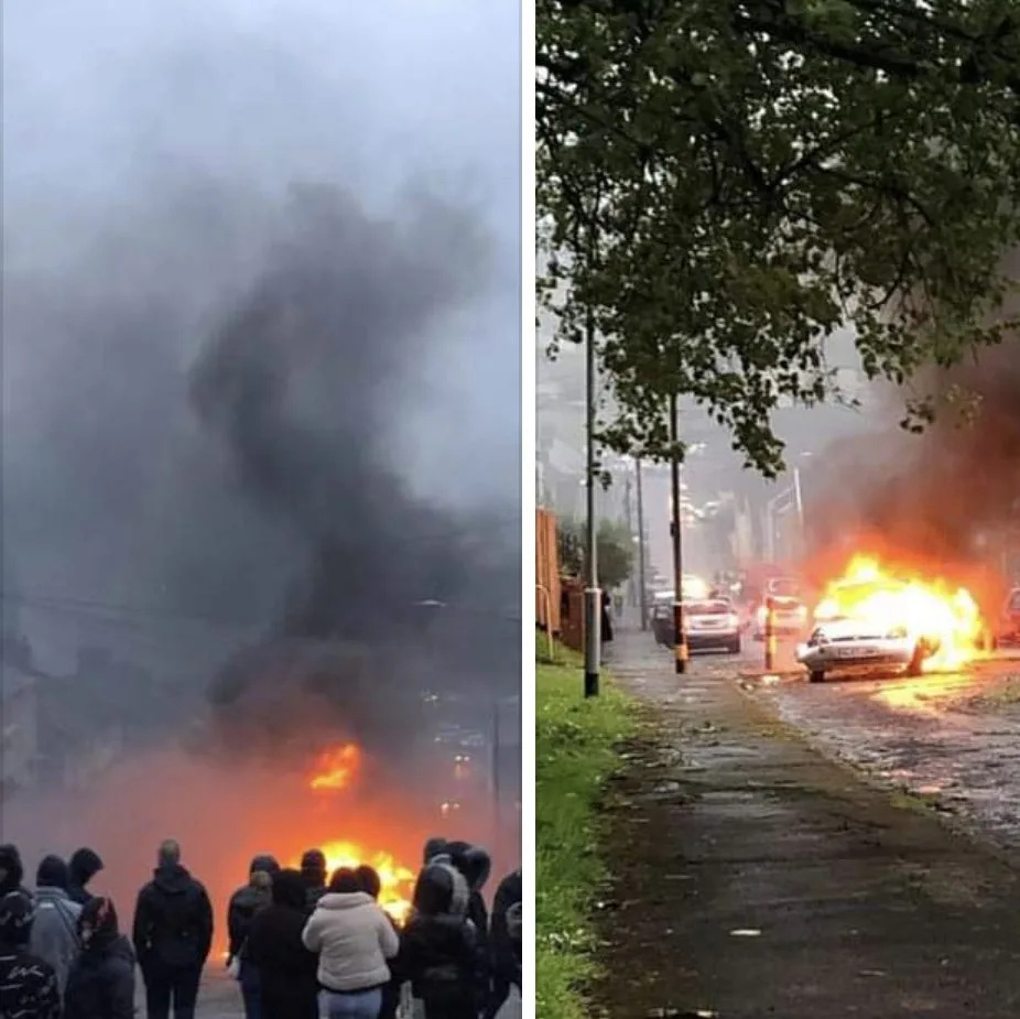 Swansea Chaos: Cars Torched and Pushed Down Hill as Rioters Clash with Police in Mayhill Disturbance