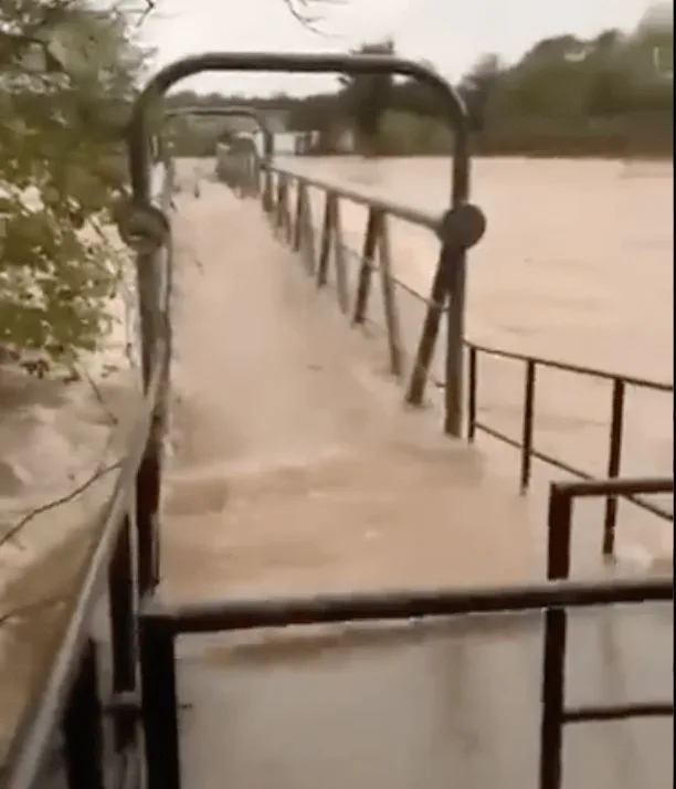 Two bridges have been washed away on the river Annan  in Scotland this evening caused by  river levels and torrential rain