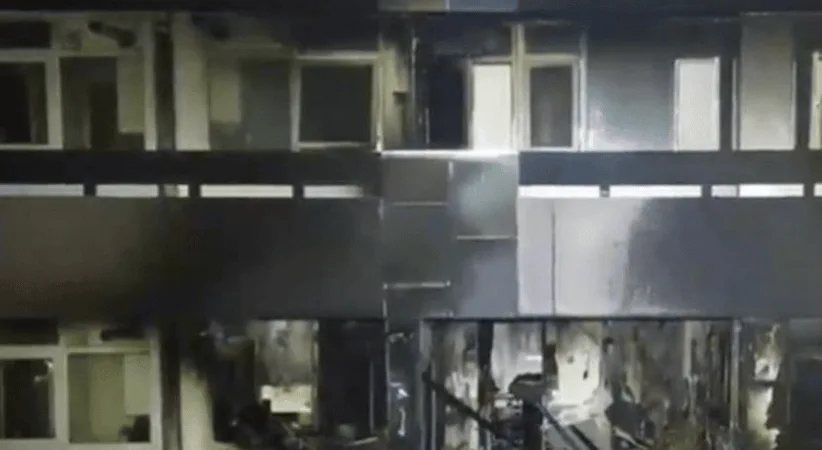 Seven people have been rescued from a “severe” fire on the 15th floor of a block of flats