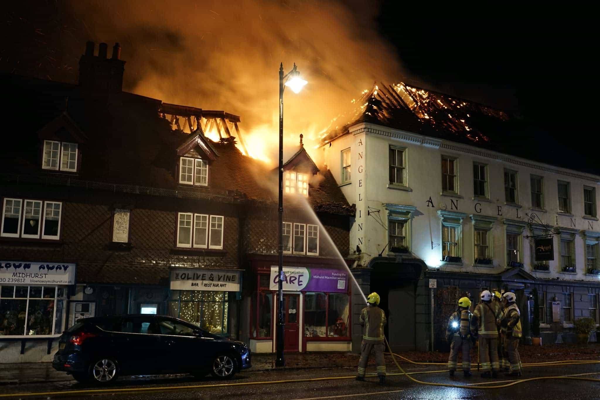 Midhurst Firefighters End Gruelling Two-Day Battle at Angel Hotel Blaze Amid Huge Community Support