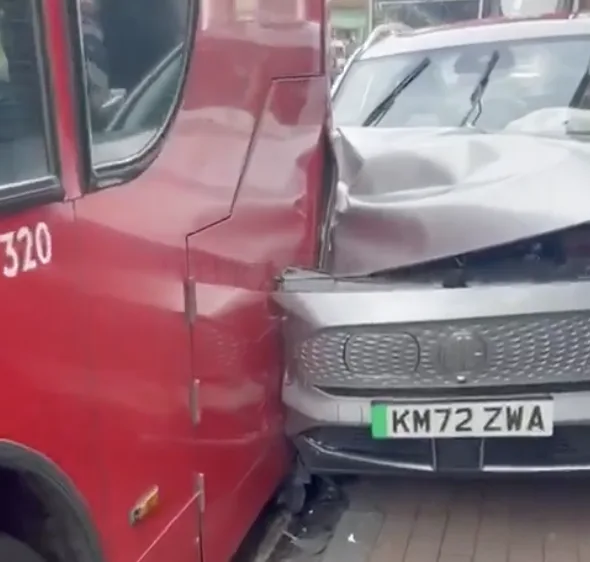 High-Speed Police Chase in Bow Ends with Car Crashing into Bus and Parked Cars – Suspects Arrested