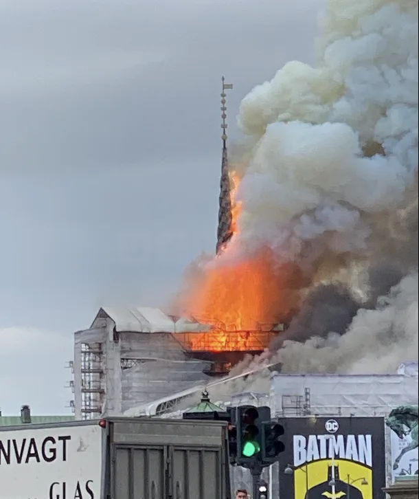 Fire Ravages Copenhagen’s Historic Old Stock Exchange: Iconic Dragon Spire Collapses in Devastating Blaze