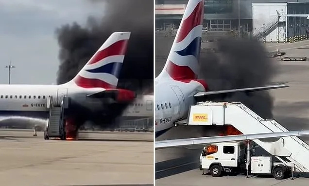 Heathrow Terminal 5 Panic as DHL Ground Vehicle Fires Up Near Empty British Airways Plane
