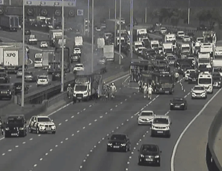 M25 Chaos: Four Lanes Closed After Collision and Vehicle Fire Between Staines and M3 Spurs Five-Mile Tailback