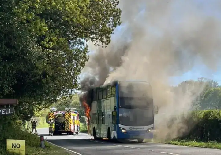 Double-Decker Bus Fire in Ashford Extinguished by Firefighters