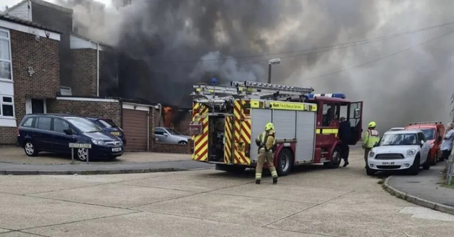 Blaze Erupts in Gillingham Terrace as Four Fire Engines Battle Ongoing House Fire