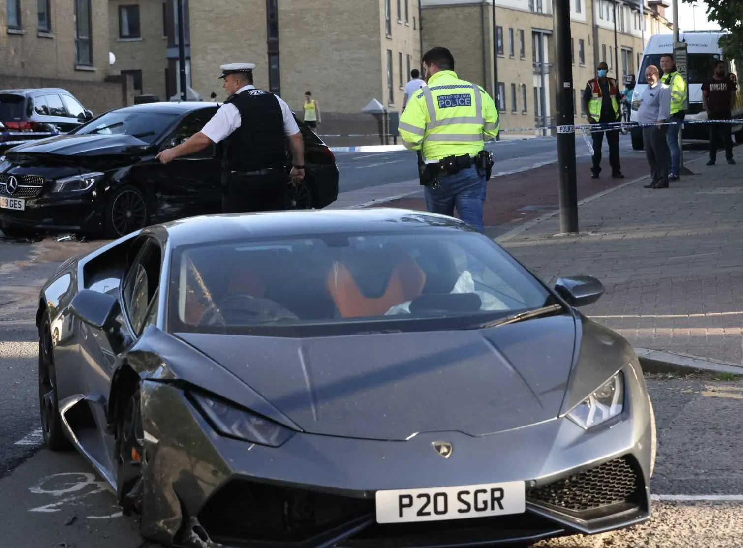 UPDATED:Manhunt launched after driver of £200K Lamborghini Huracan that was racing is involved in a three vehicle hit and run collision i…