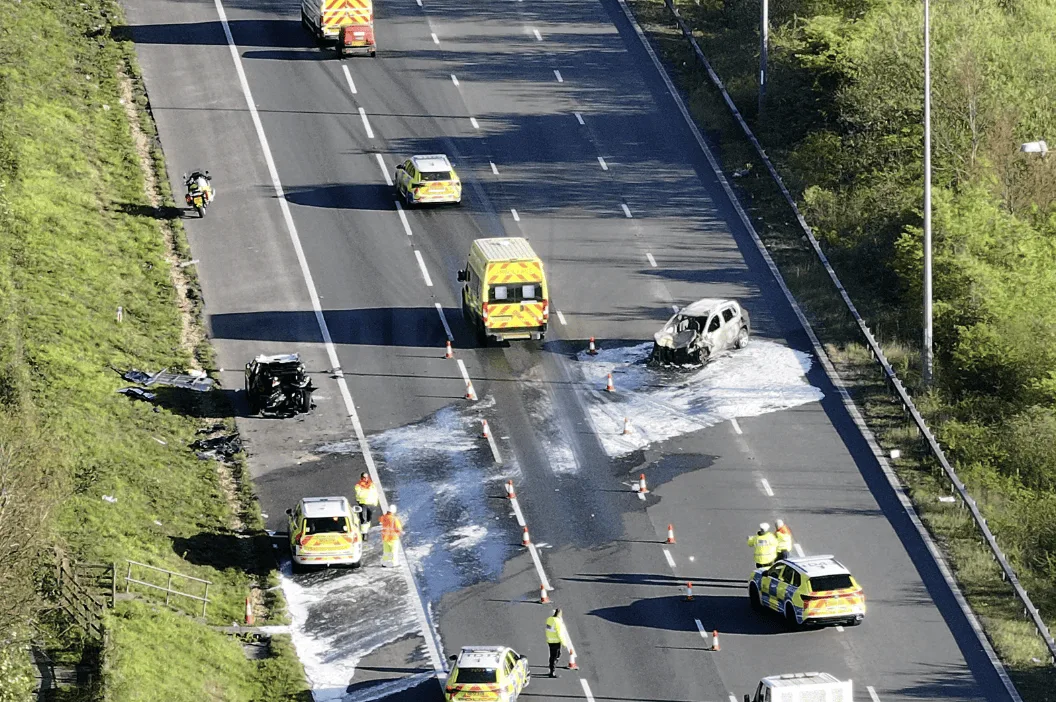 M2 Eastbound Closed After Multi-Vehicle Crash and Fire Near Rochester – Drivers Urged to Avoid Area