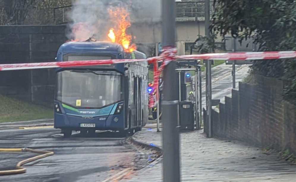 Hydrogen-Powered Bus Erupts in Flames in Crawley Town Centre – No Injuries Reported