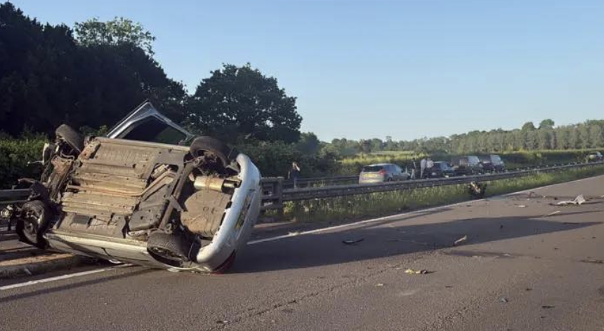 Eight-Day-Old Baby Rescued After Car Overturns on M50