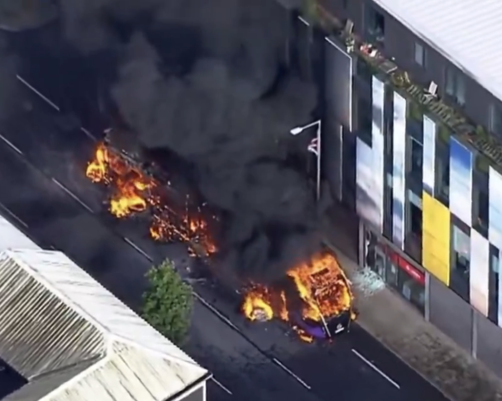 Bus Set Ablaze During Protests Following Sudanese Migrant Charges
