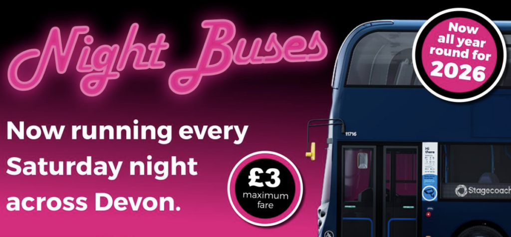 Devon Night Bus Reaches 30,000 Passengers Providing Safe Journeys Home