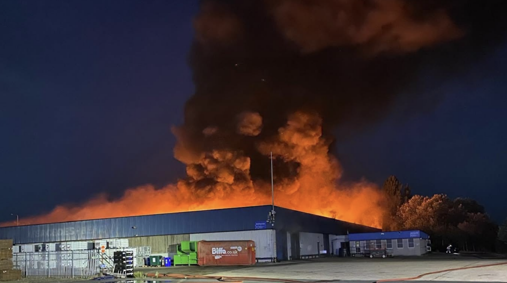 Firefighters tackle warehouse blaze in Harwich as residents warned to shut windows