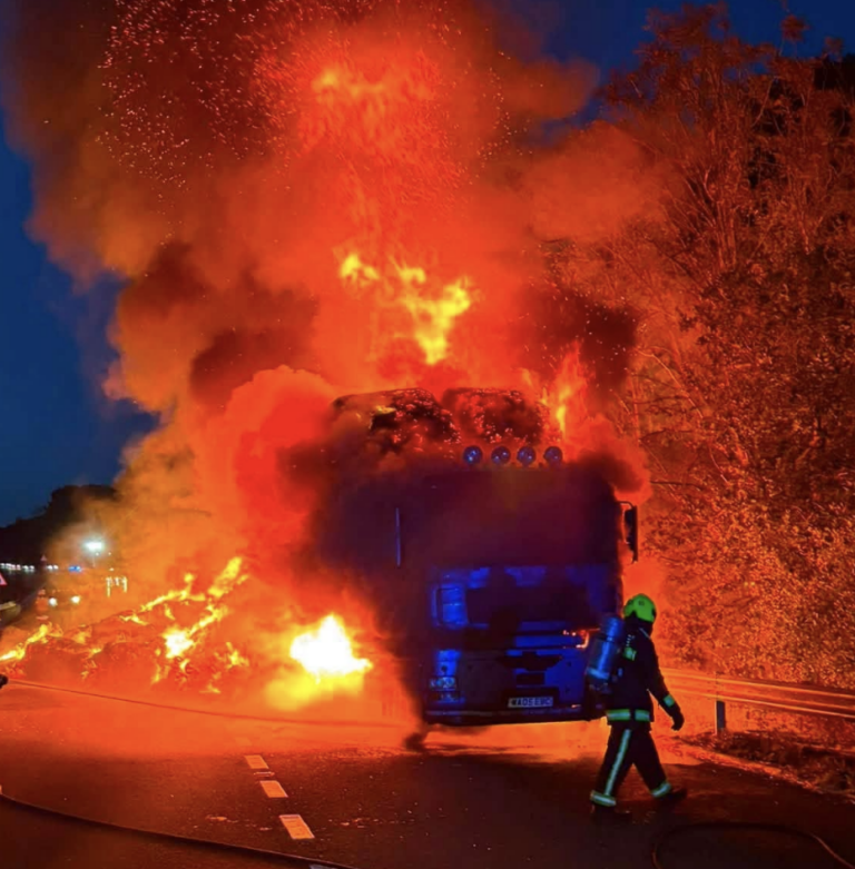 Huge A303 lorry fire sees six fire crews battle blaze through the night