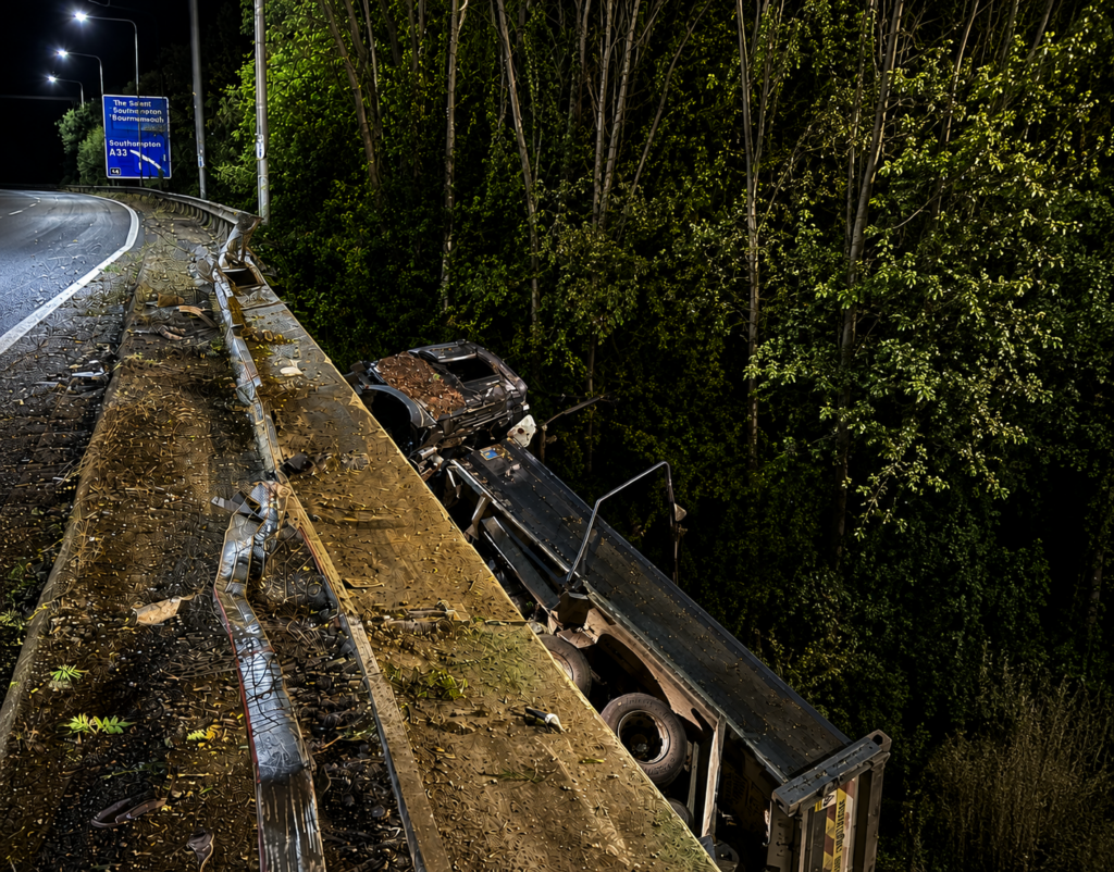 Lorry driver in his 20s dies after HGV crashes from M3 bridge onto road below near Eastleigh