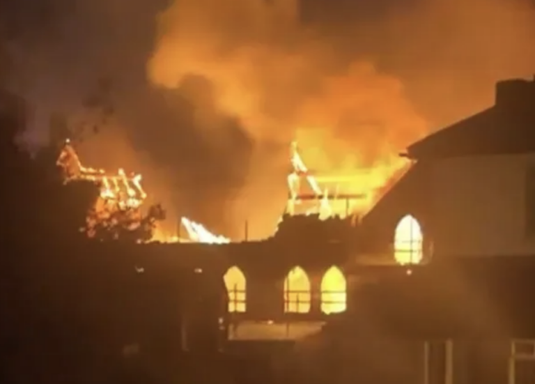 Huge fire tears through historic Derbyshire church as homes evacuated overnight